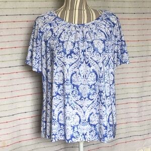 Blue and White Patterned Women's Top - Lightweight crystal